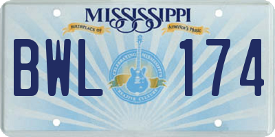 MS license plate BWL174