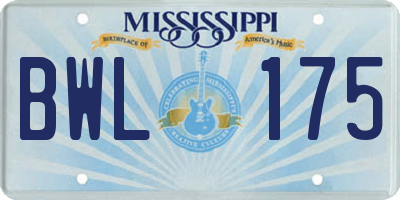 MS license plate BWL175