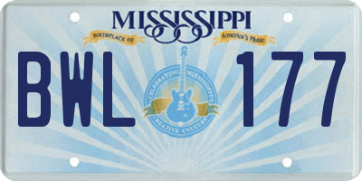 MS license plate BWL177