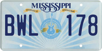 MS license plate BWL178