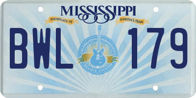MS license plate BWL179