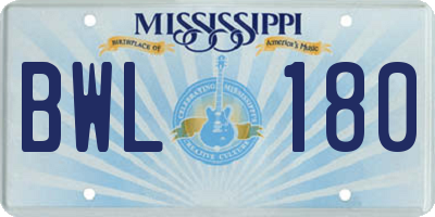 MS license plate BWL180