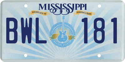 MS license plate BWL181