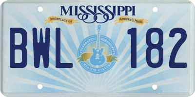 MS license plate BWL182