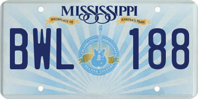 MS license plate BWL188
