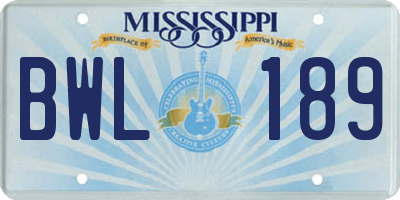 MS license plate BWL189