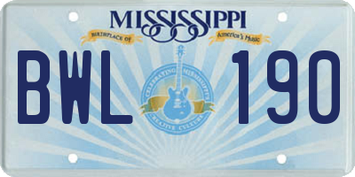 MS license plate BWL190