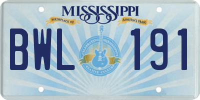 MS license plate BWL191