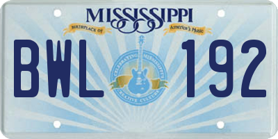 MS license plate BWL192