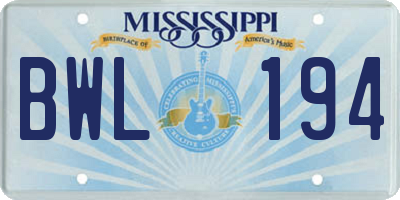 MS license plate BWL194