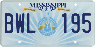 MS license plate BWL195