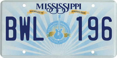 MS license plate BWL196