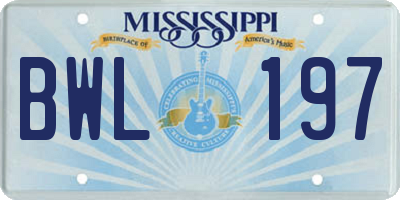 MS license plate BWL197