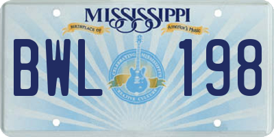 MS license plate BWL198