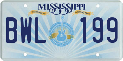 MS license plate BWL199