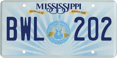 MS license plate BWL202