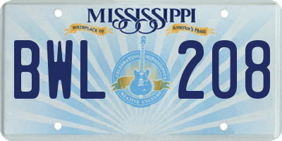 MS license plate BWL208