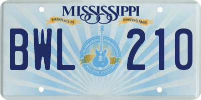 MS license plate BWL210