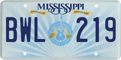 MS license plate BWL219