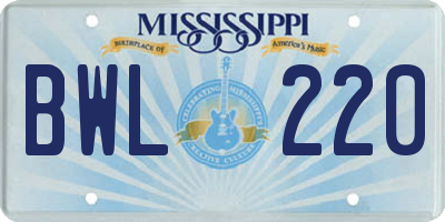 MS license plate BWL220