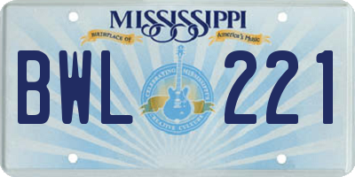MS license plate BWL221