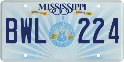 MS license plate BWL224