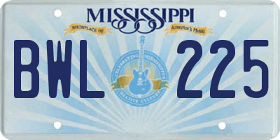 MS license plate BWL225