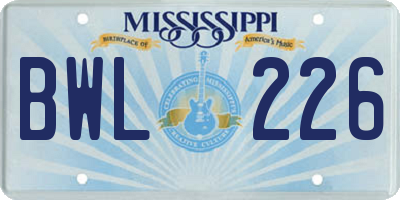MS license plate BWL226
