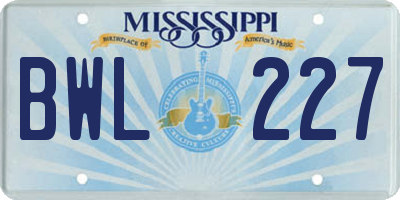 MS license plate BWL227