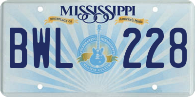 MS license plate BWL228