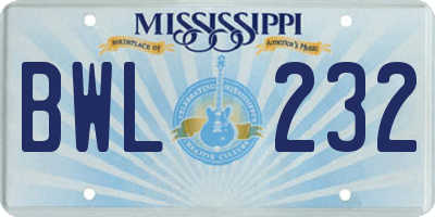 MS license plate BWL232