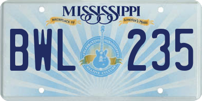 MS license plate BWL235