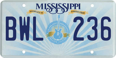 MS license plate BWL236