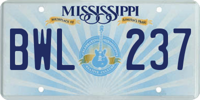 MS license plate BWL237