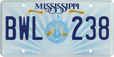 MS license plate BWL238
