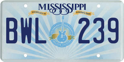 MS license plate BWL239