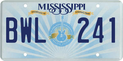 MS license plate BWL241