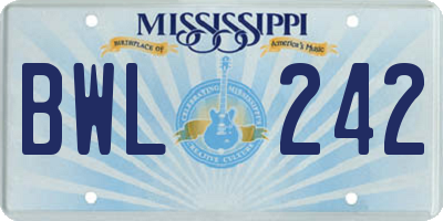 MS license plate BWL242