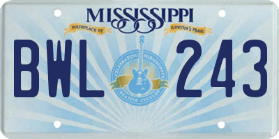 MS license plate BWL243
