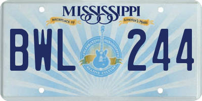 MS license plate BWL244