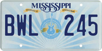 MS license plate BWL245