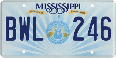 MS license plate BWL246