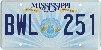 MS license plate BWL251