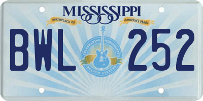 MS license plate BWL252