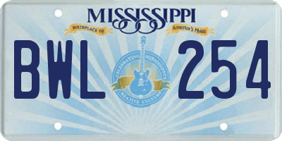 MS license plate BWL254