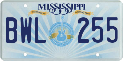 MS license plate BWL255