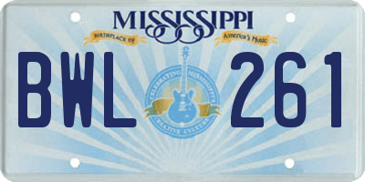MS license plate BWL261