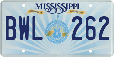 MS license plate BWL262
