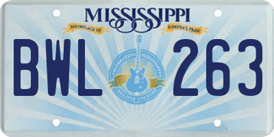 MS license plate BWL263
