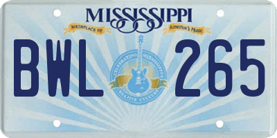 MS license plate BWL265